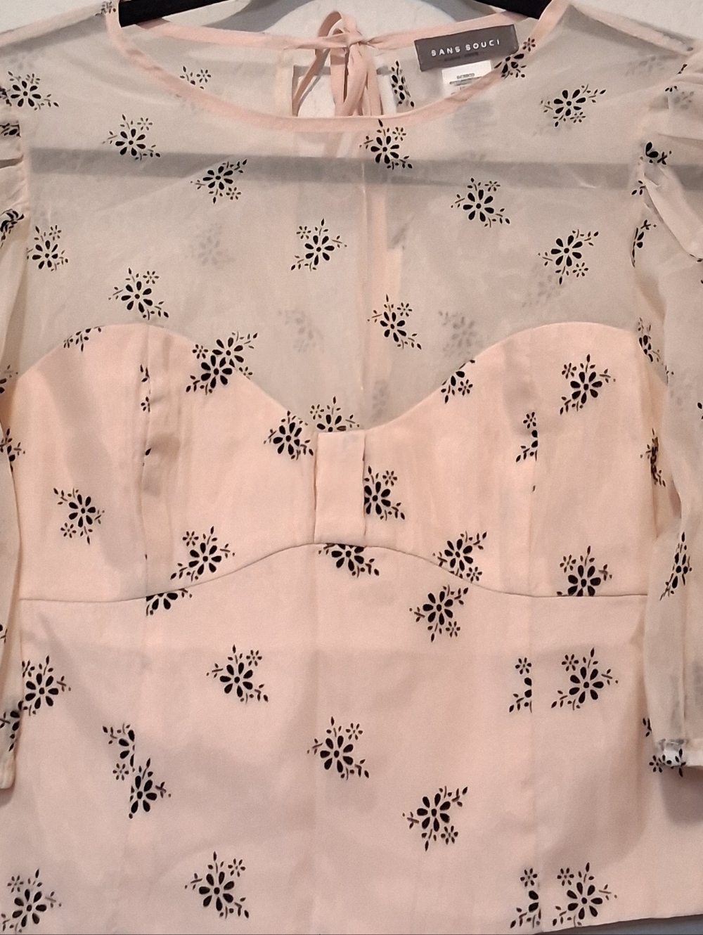 Y2k Retro Puff Sleeve Floral Velvet‎ Burnout Sweethear Top Blouse SzS Pink - Picture 13 of 15